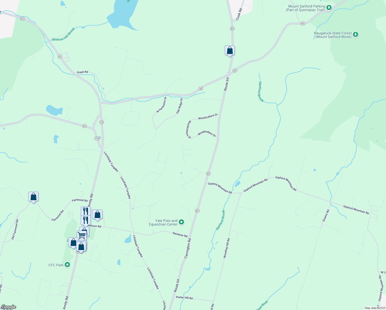 map of restaurants, bars, coffee shops, grocery stores, and more near 23 Amadeo Drive in Bethany