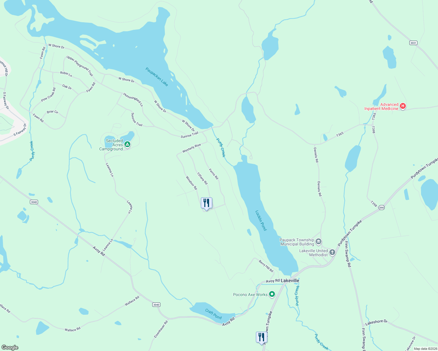 map of restaurants, bars, coffee shops, grocery stores, and more near 88 Ferris Road in Hawley