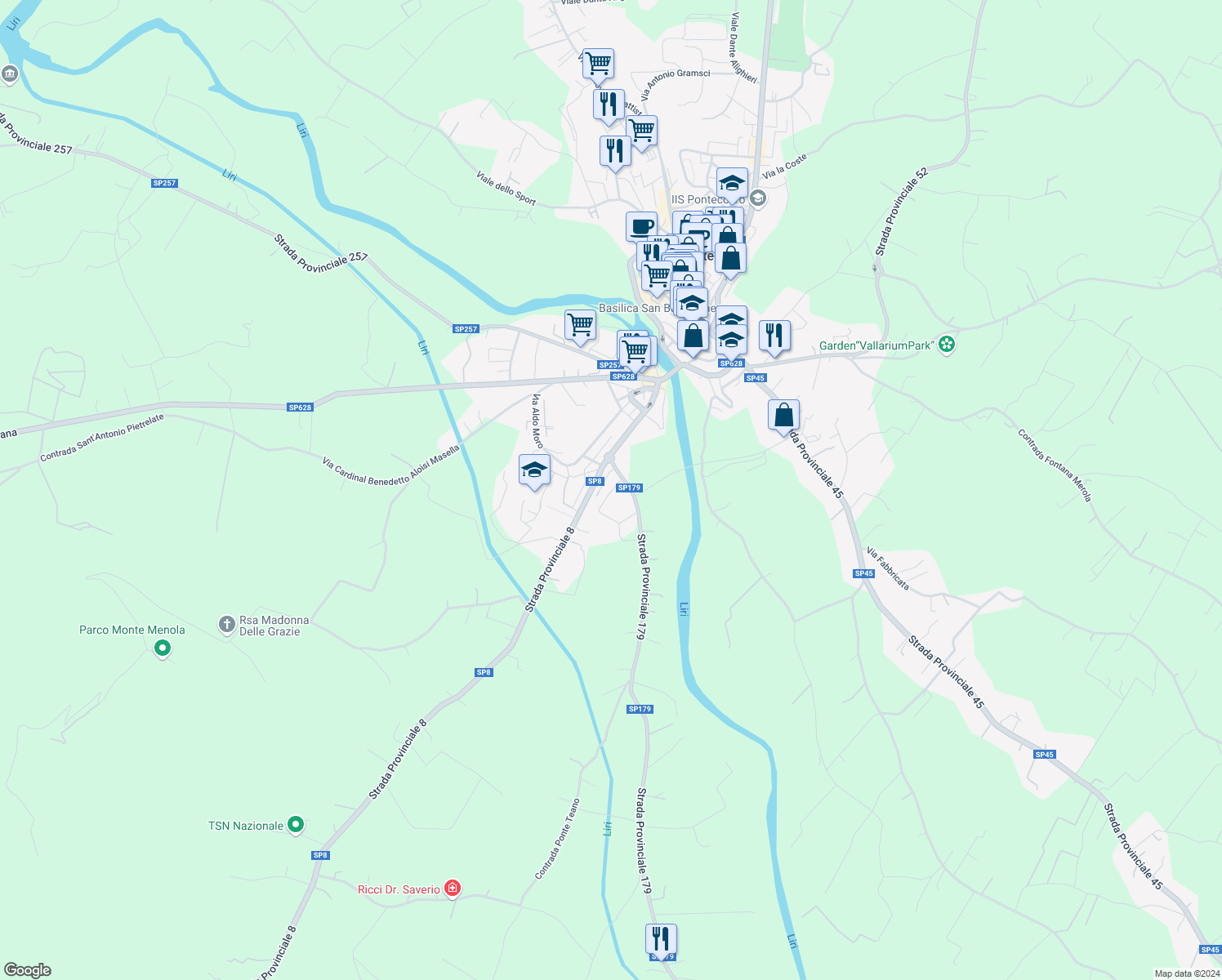 map of restaurants, bars, coffee shops, grocery stores, and more near 12 Via San Nicola in Pontecorvo