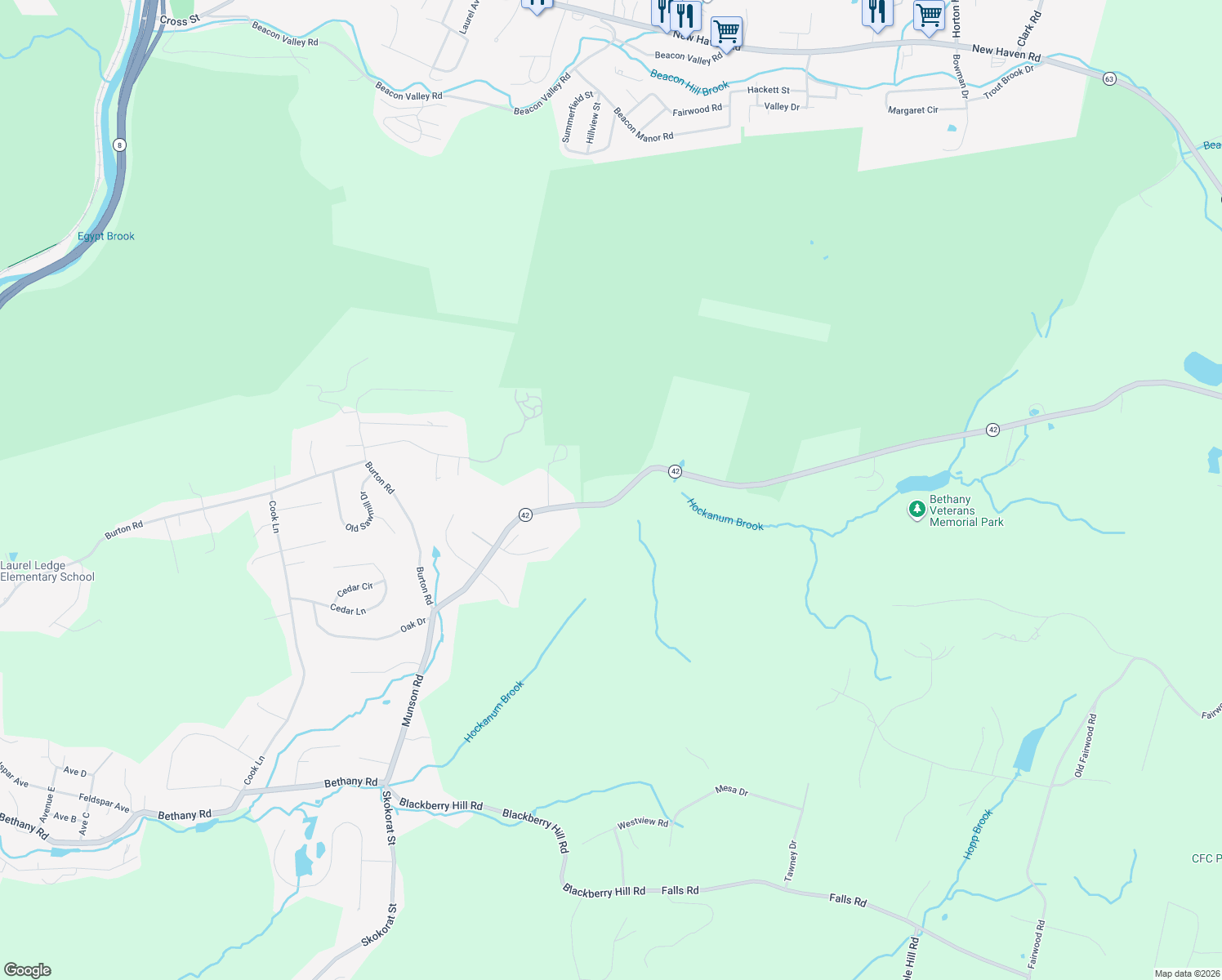 map of restaurants, bars, coffee shops, grocery stores, and more near 211 Lasky Road in Beacon Falls