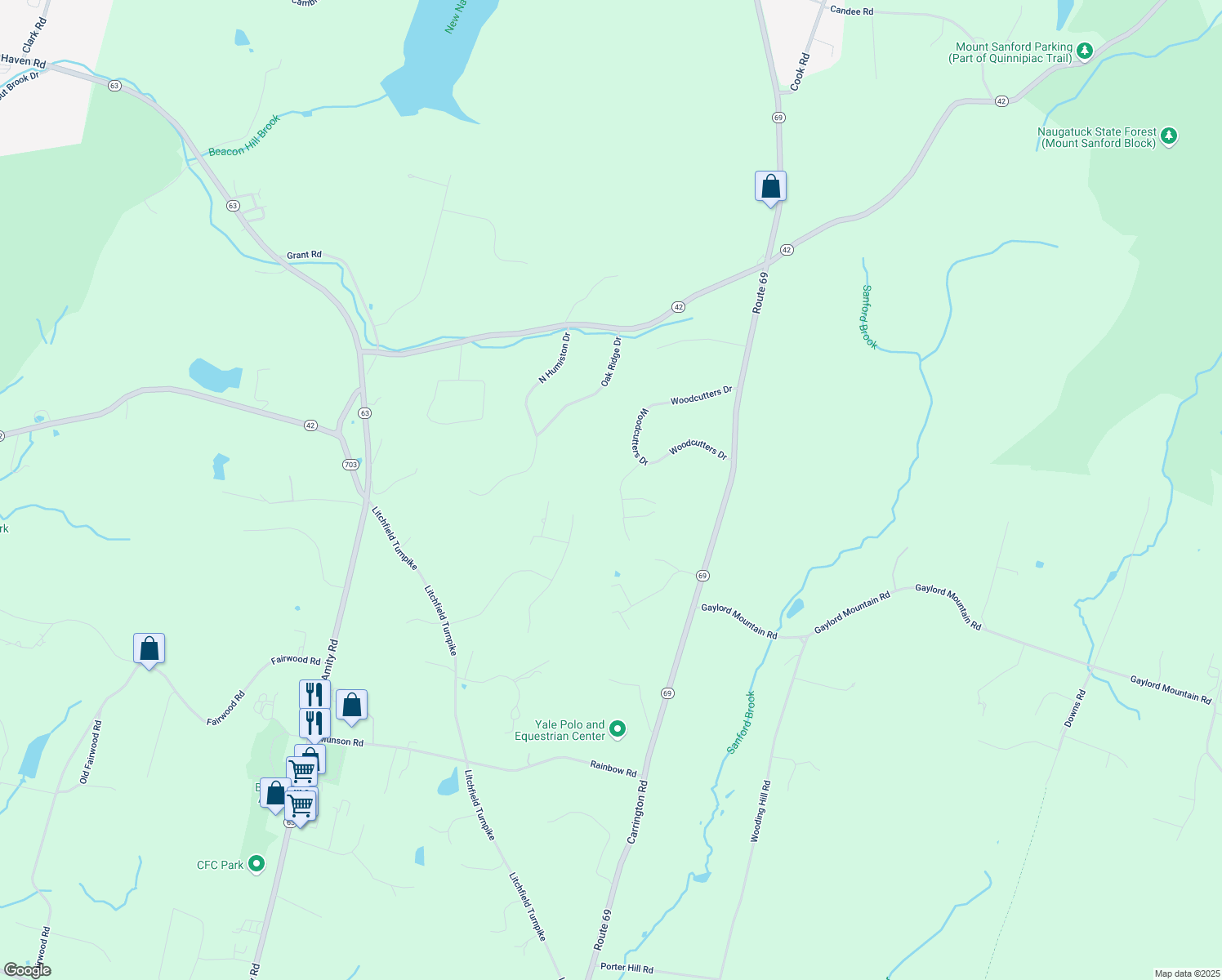 map of restaurants, bars, coffee shops, grocery stores, and more near 12 Amadeo Drive in Bethany