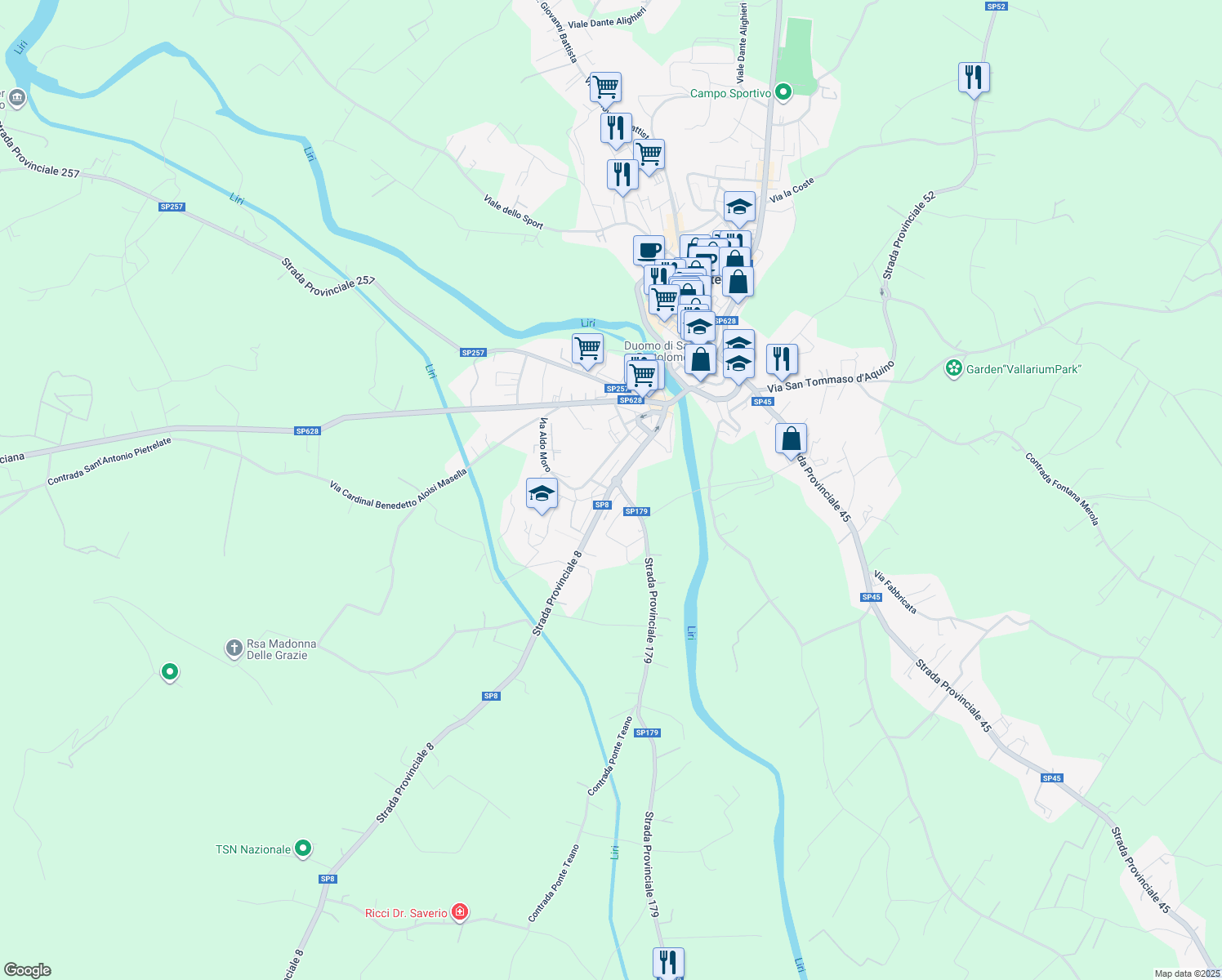 map of restaurants, bars, coffee shops, grocery stores, and more near 159 Corso Giuseppe Garibaldi in Pontecorvo