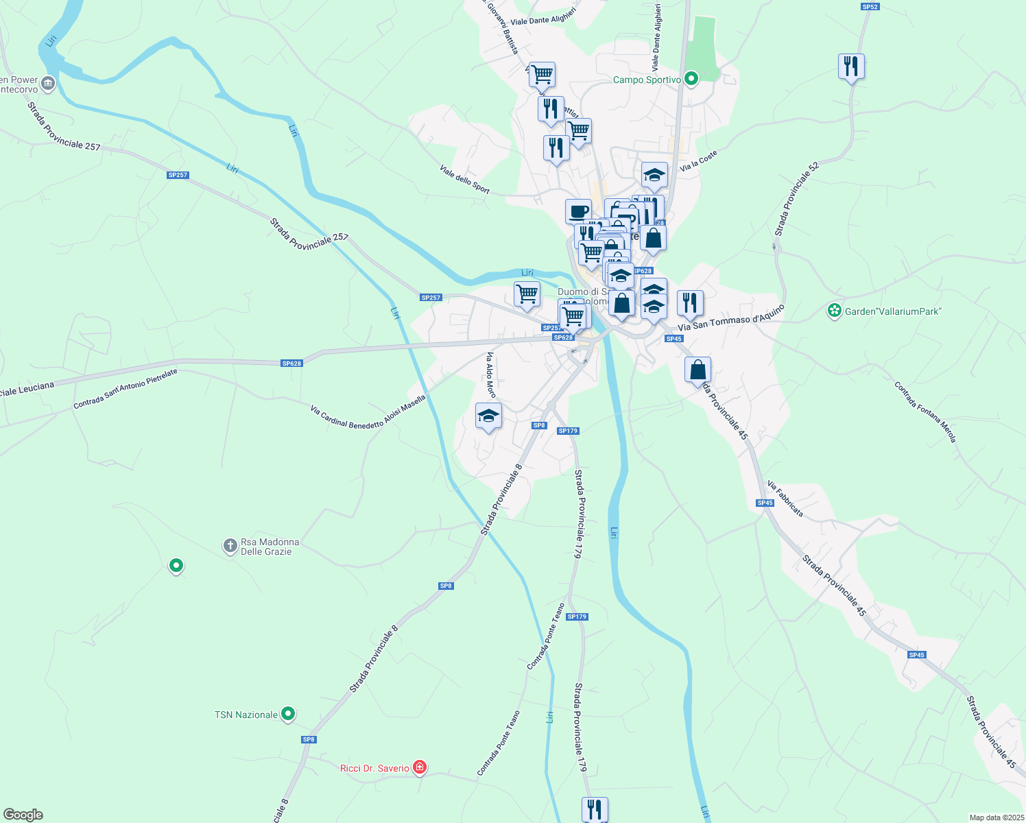 map of restaurants, bars, coffee shops, grocery stores, and more near 172 Via Aldo Moro in Pontecorvo