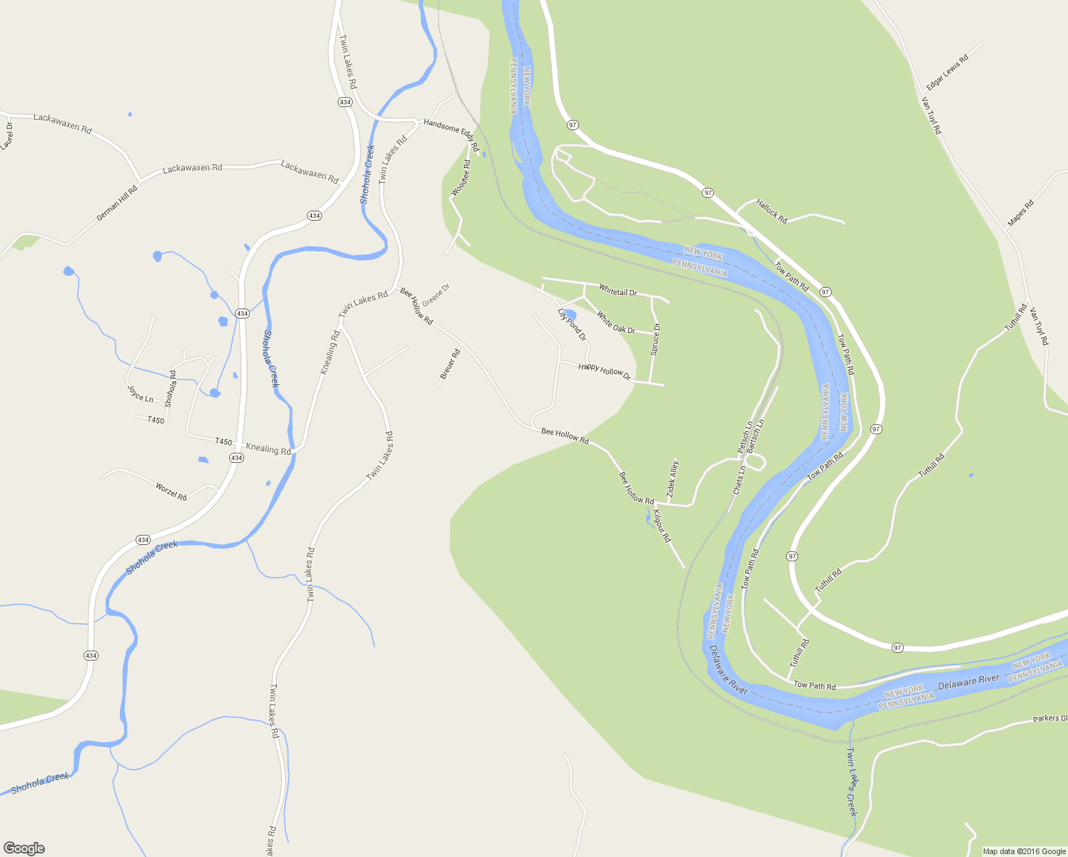 map of restaurants, bars, coffee shops, grocery stores, and more near 100 Bee Hollow Road in Shohola