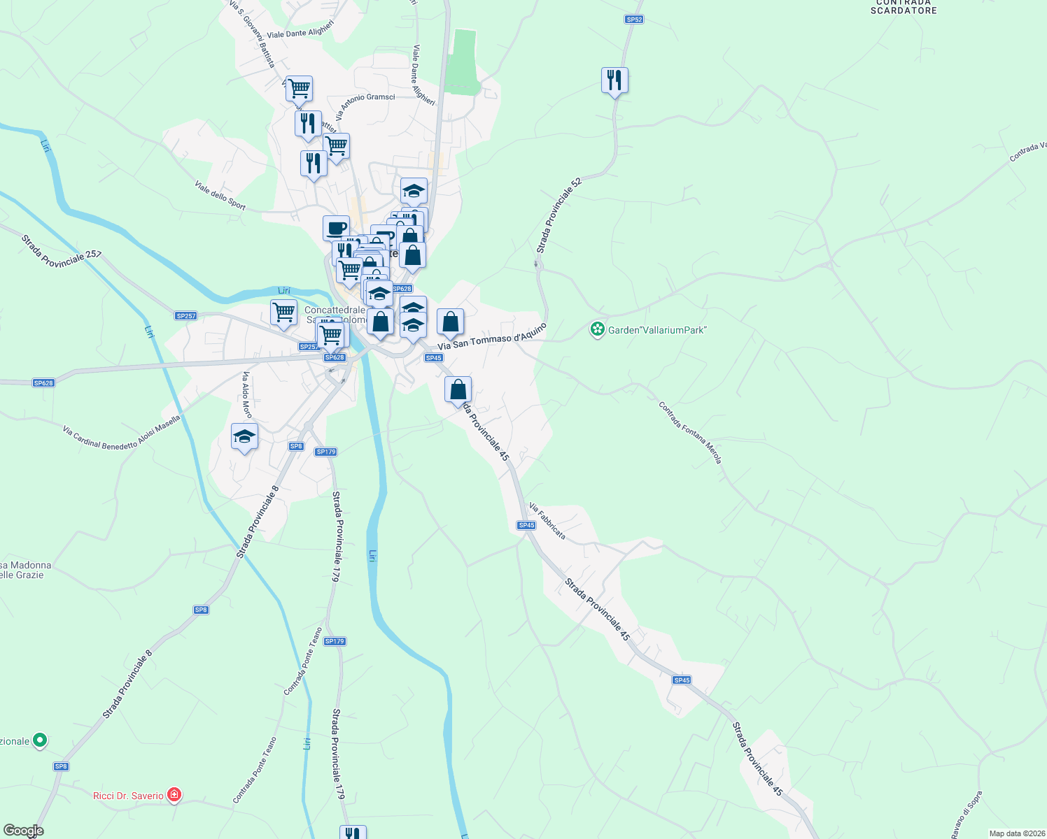 map of restaurants, bars, coffee shops, grocery stores, and more near 4 Contrada Fabbricata in Pontecorvo