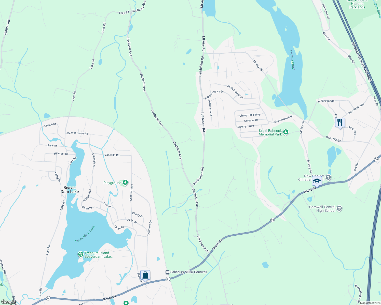 map of restaurants, bars, coffee shops, grocery stores, and more near 59 Bethlehem Road in New Windsor