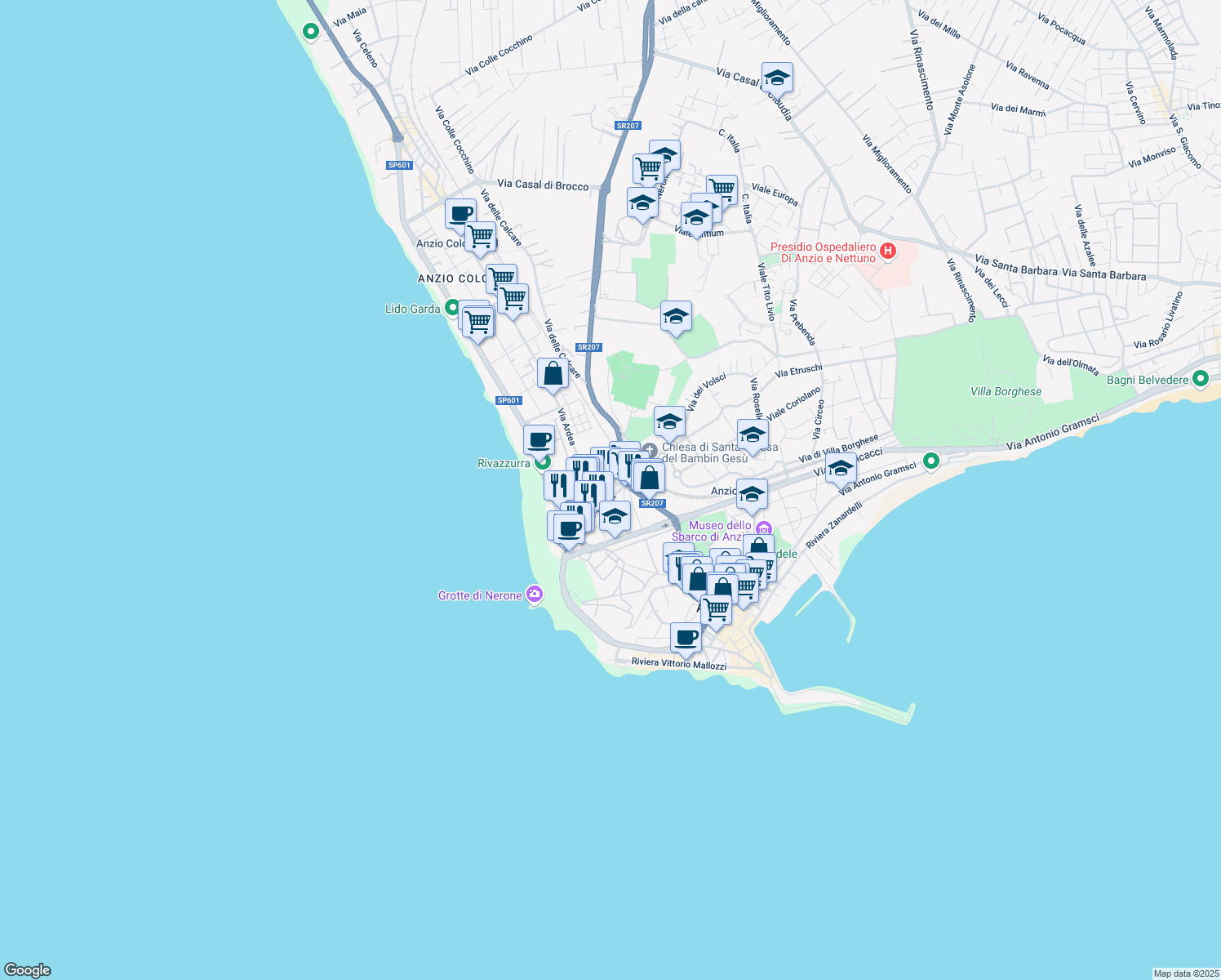 map of restaurants, bars, coffee shops, grocery stores, and more near 3 Via Bengasi in Anzio