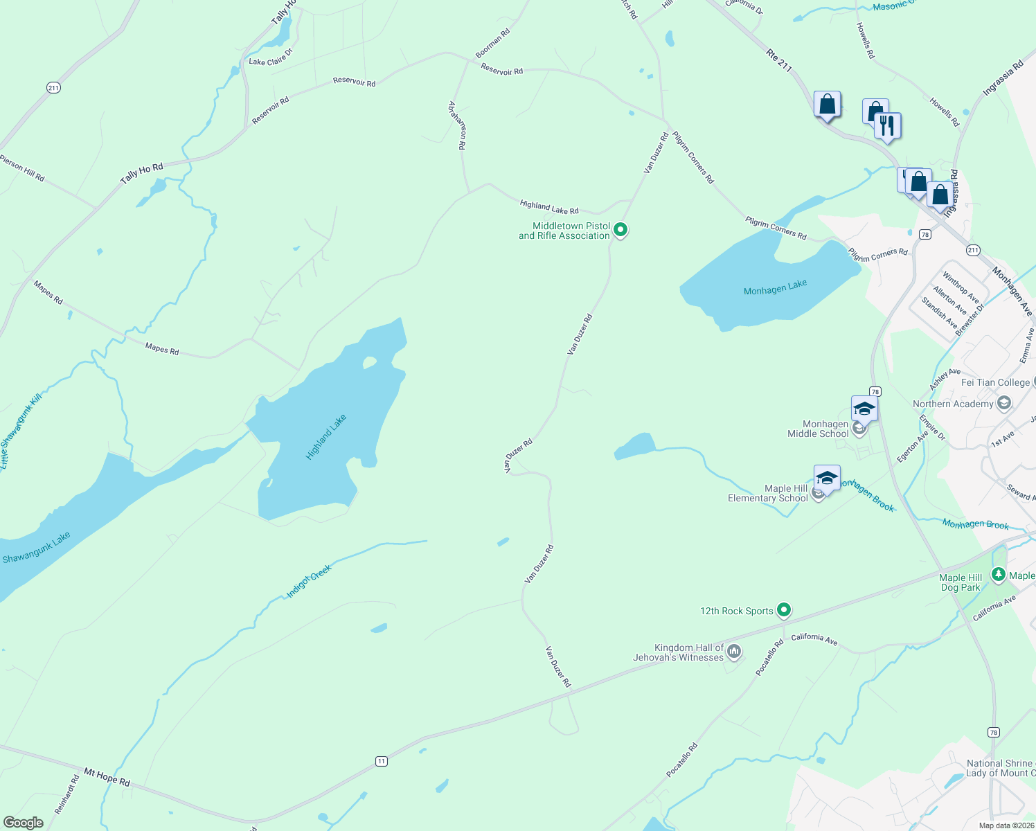 map of restaurants, bars, coffee shops, grocery stores, and more near 369-395 Van Duzer Road in Middletown