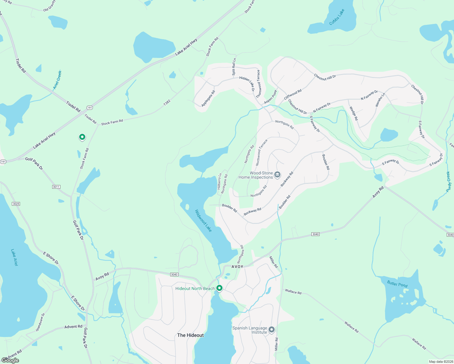map of restaurants, bars, coffee shops, grocery stores, and more near 3073 Northgate Road in Lake Ariel