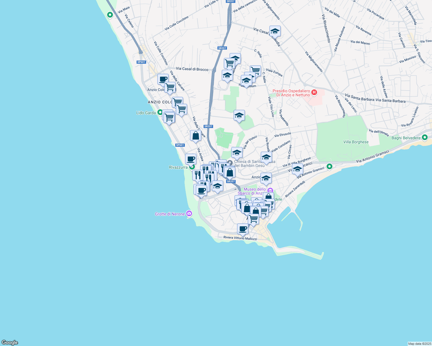 map of restaurants, bars, coffee shops, grocery stores, and more near 3 Via Bengasi in Anzio