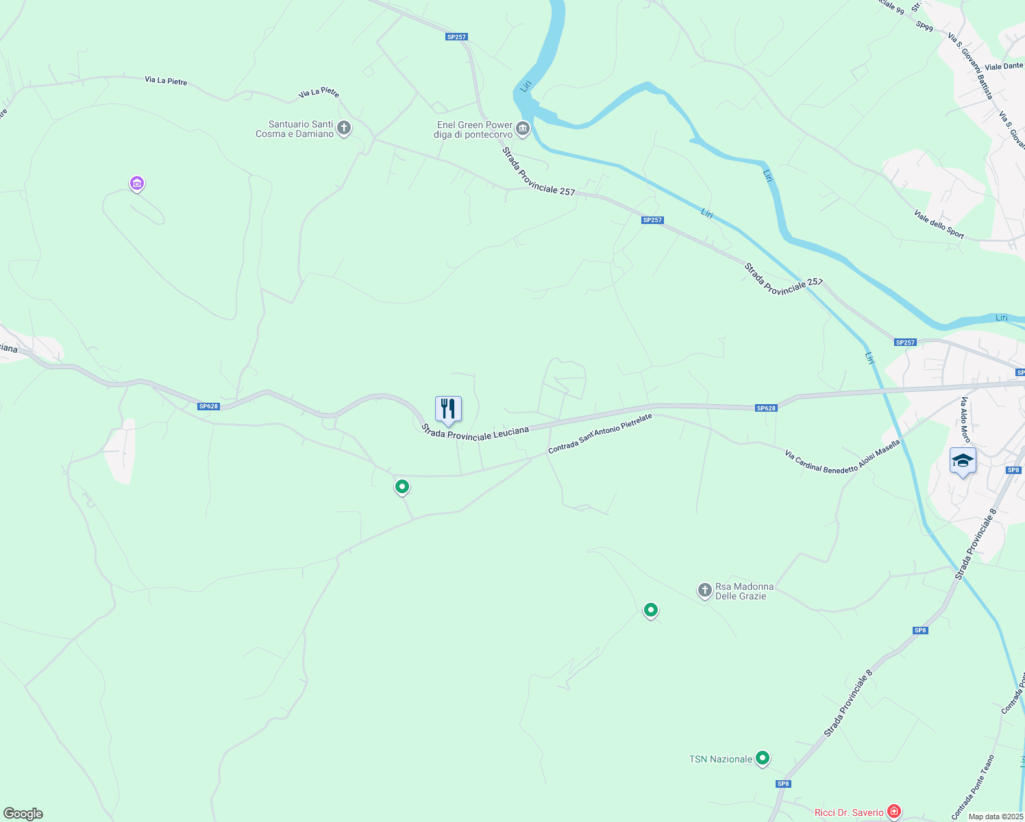 map of restaurants, bars, coffee shops, grocery stores, and more near 36 Strada Provinciale Leuciana in Provincia di Frosinone