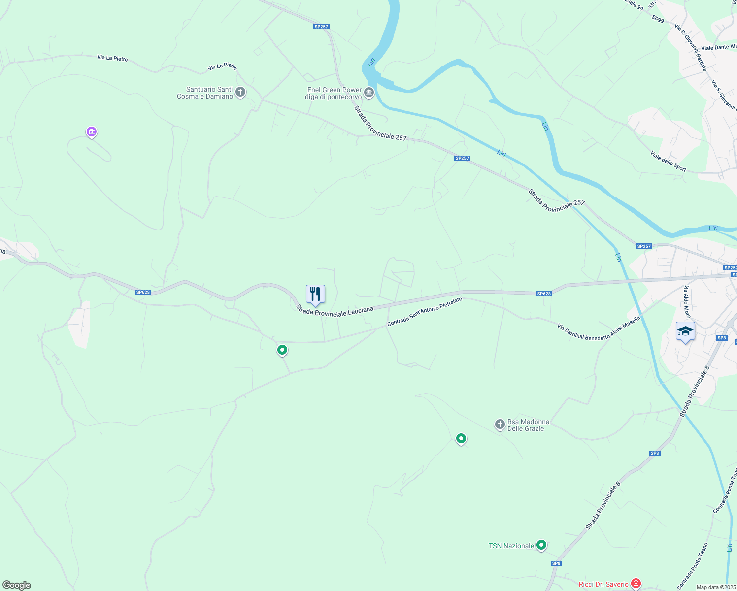 map of restaurants, bars, coffee shops, grocery stores, and more near 36 Strada Provinciale Leuciana in Provincia di Frosinone