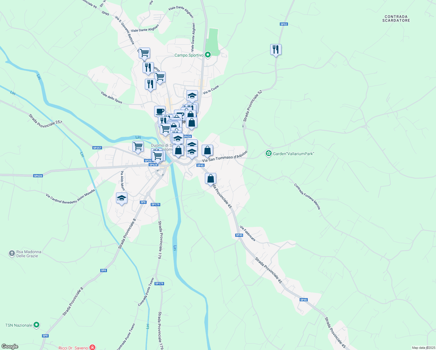 map of restaurants, bars, coffee shops, grocery stores, and more near 16 Strada Provinciale 45 in Pontecorvo