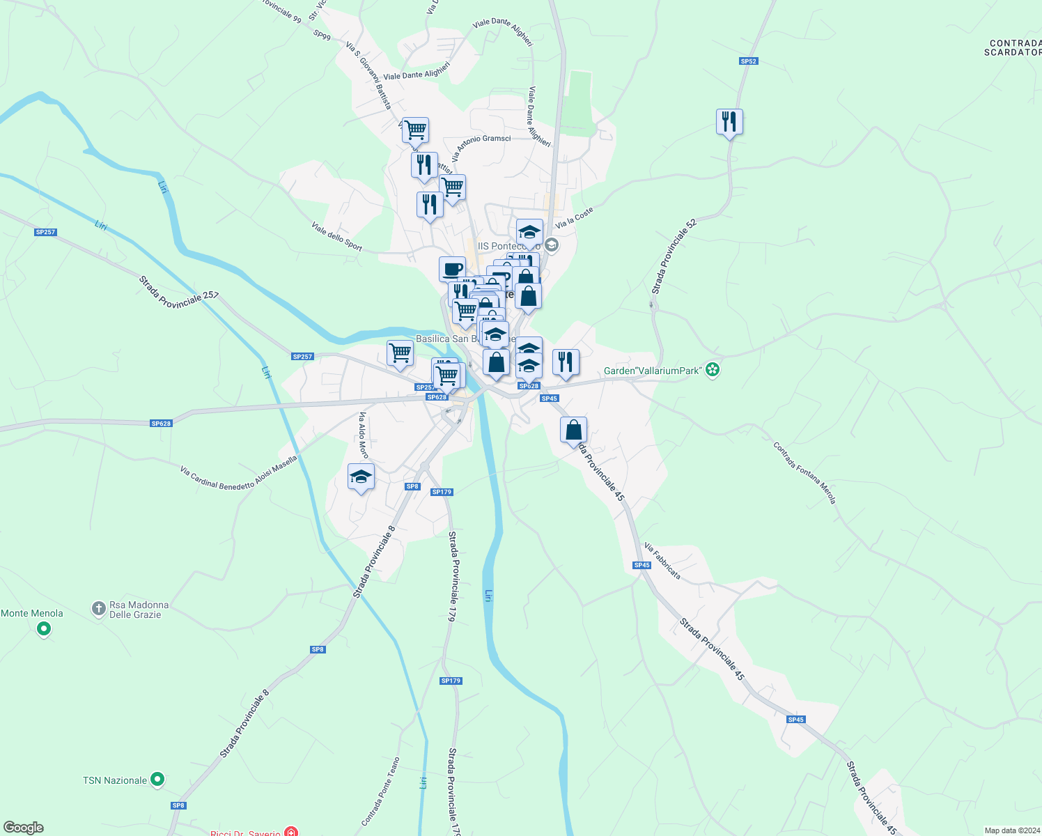 map of restaurants, bars, coffee shops, grocery stores, and more near 15 Via Concezione in Pontecorvo