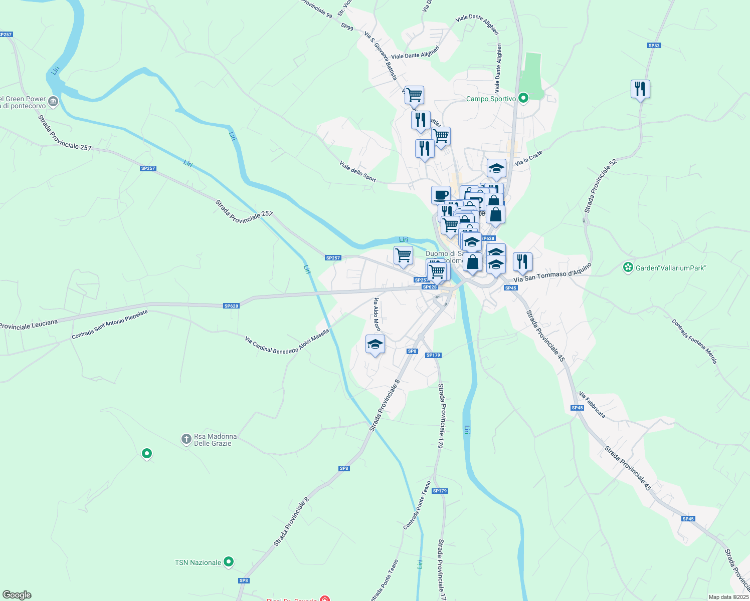 map of restaurants, bars, coffee shops, grocery stores, and more near in Pontecorvo