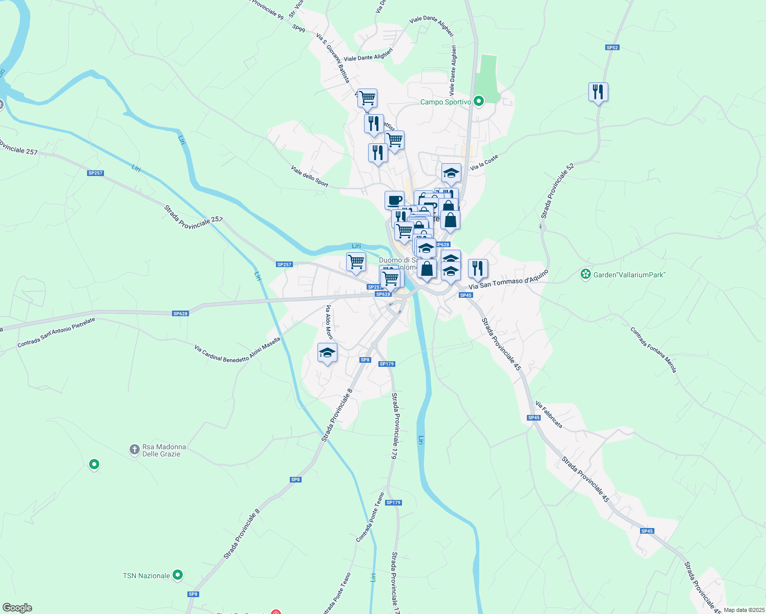 map of restaurants, bars, coffee shops, grocery stores, and more near in Pontecorvo