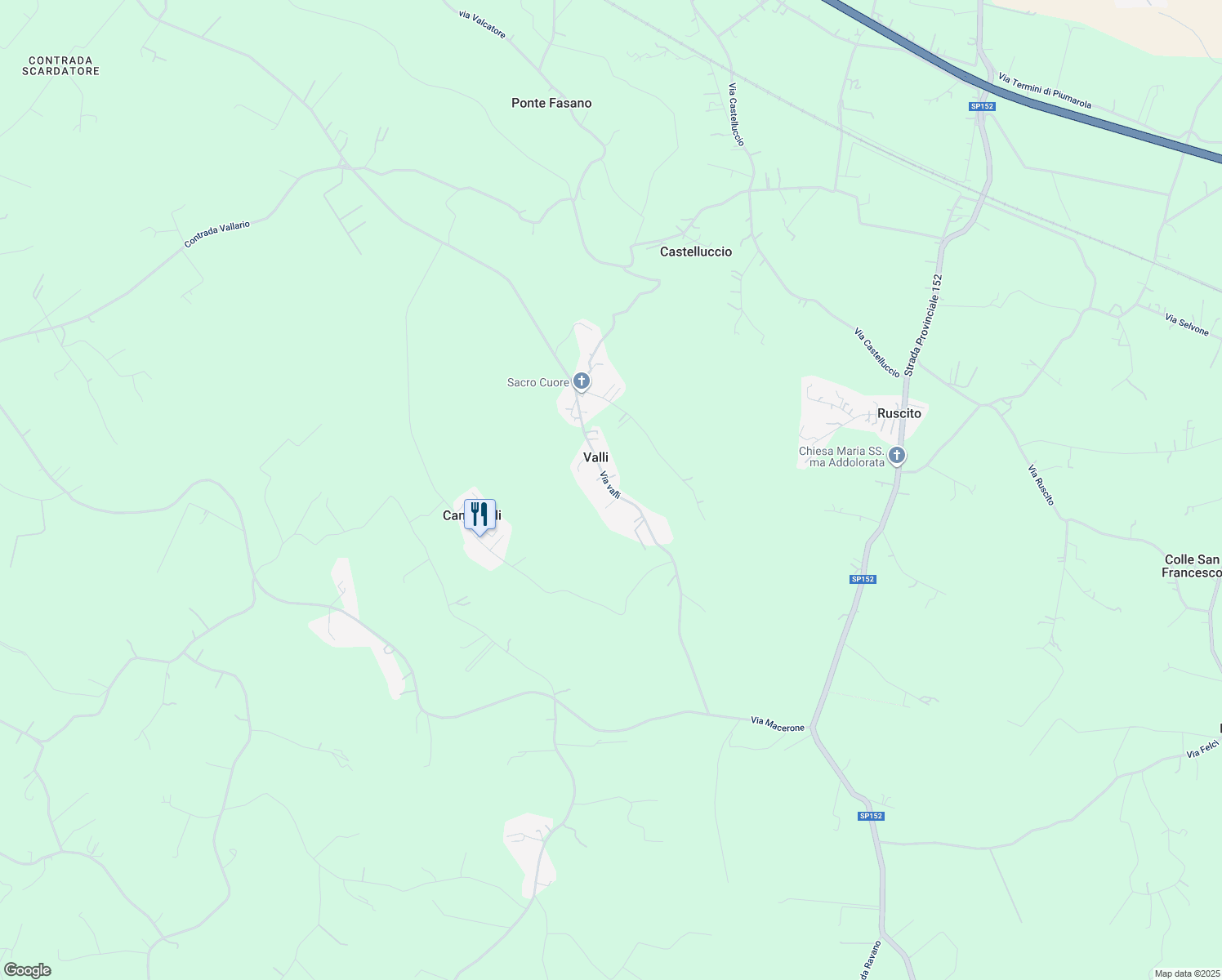 map of restaurants, bars, coffee shops, grocery stores, and more near Via valli in Valli