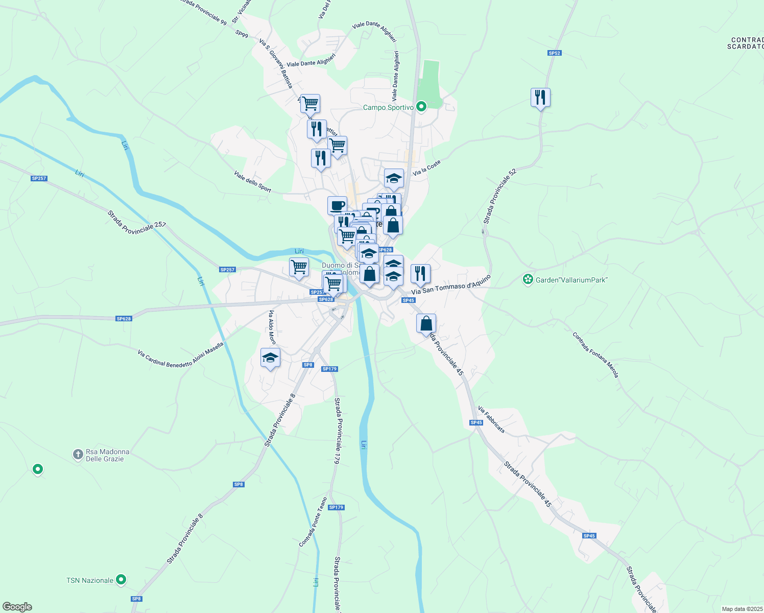 map of restaurants, bars, coffee shops, grocery stores, and more near 15 Via Concezione in Pontecorvo