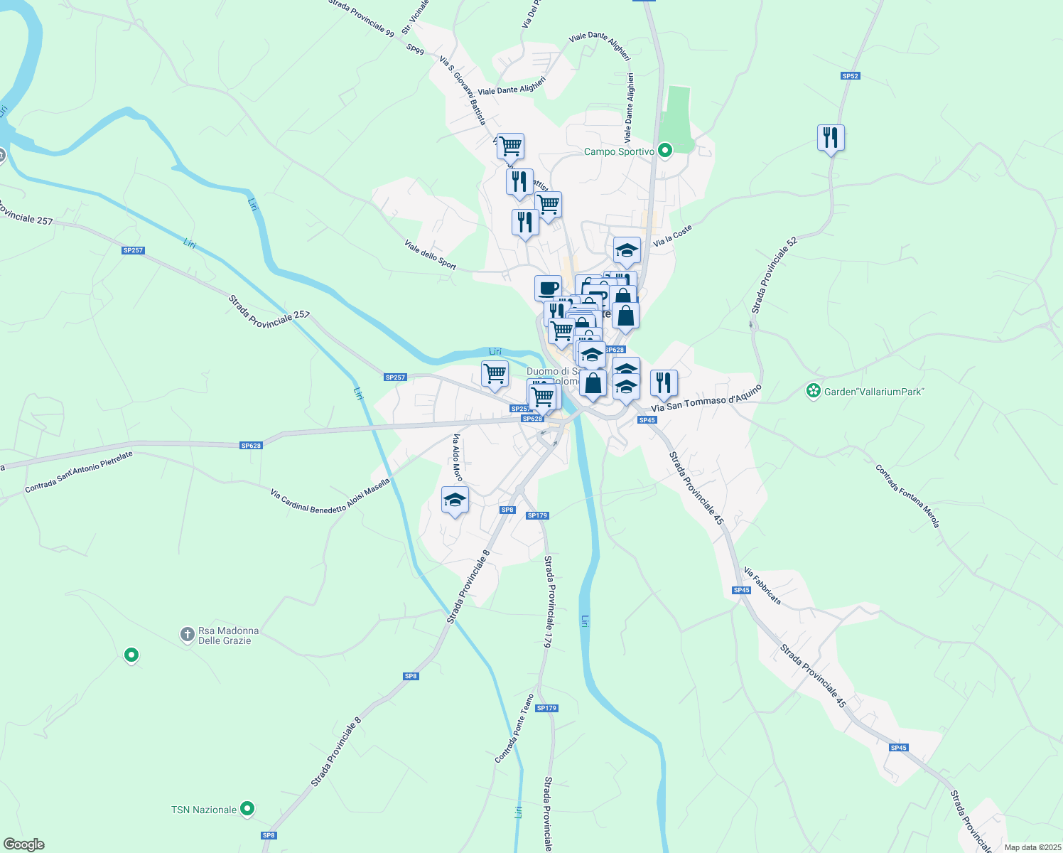map of restaurants, bars, coffee shops, grocery stores, and more near in Pontecorvo