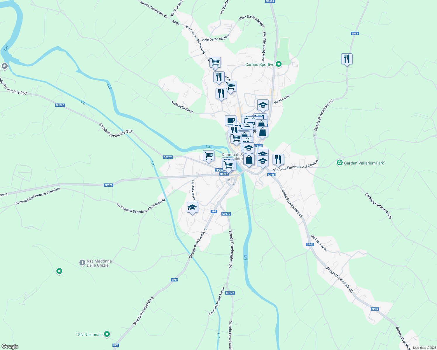 map of restaurants, bars, coffee shops, grocery stores, and more near 41 Via Leuciana in Pontecorvo