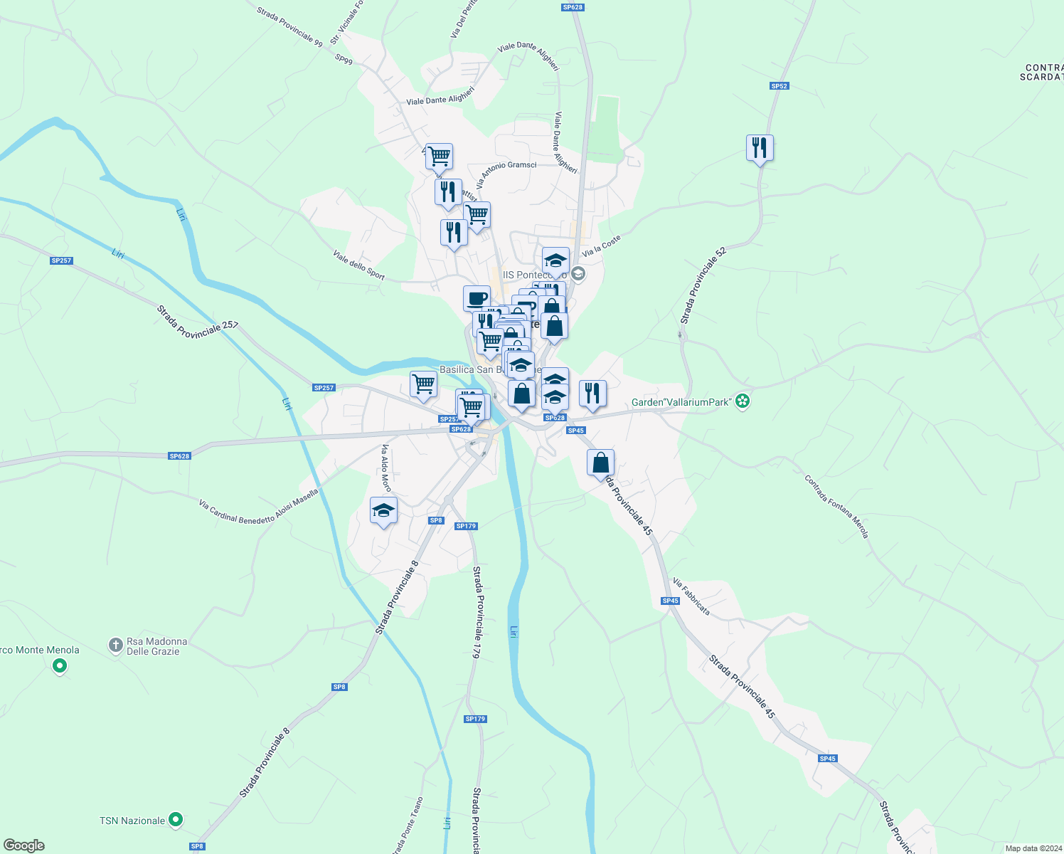 map of restaurants, bars, coffee shops, grocery stores, and more near 15 Via Concezione in Pontecorvo