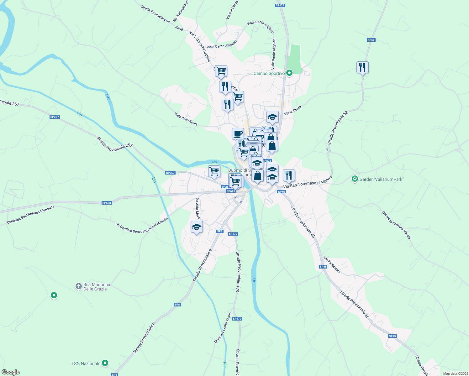 map of restaurants, bars, coffee shops, grocery stores, and more near in Pontecorvo
