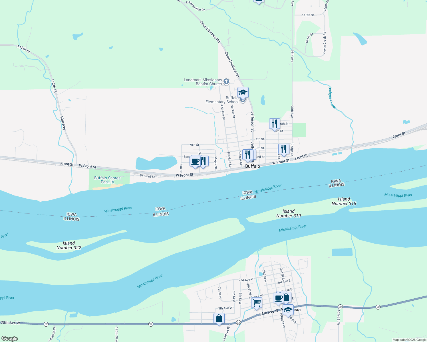 map of restaurants, bars, coffee shops, grocery stores, and more near 222 Maple Street in Buffalo