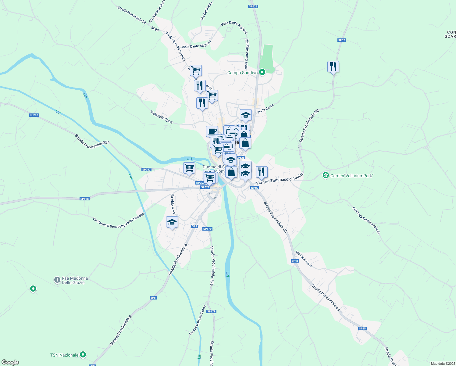 map of restaurants, bars, coffee shops, grocery stores, and more near 12 Via Dei Ferrari in Pontecorvo