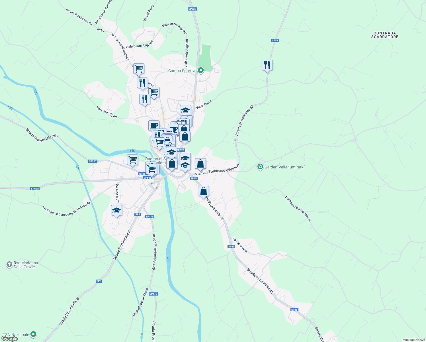map of restaurants, bars, coffee shops, grocery stores, and more near 3 Via San Tommaso d'Aquino in Pontecorvo