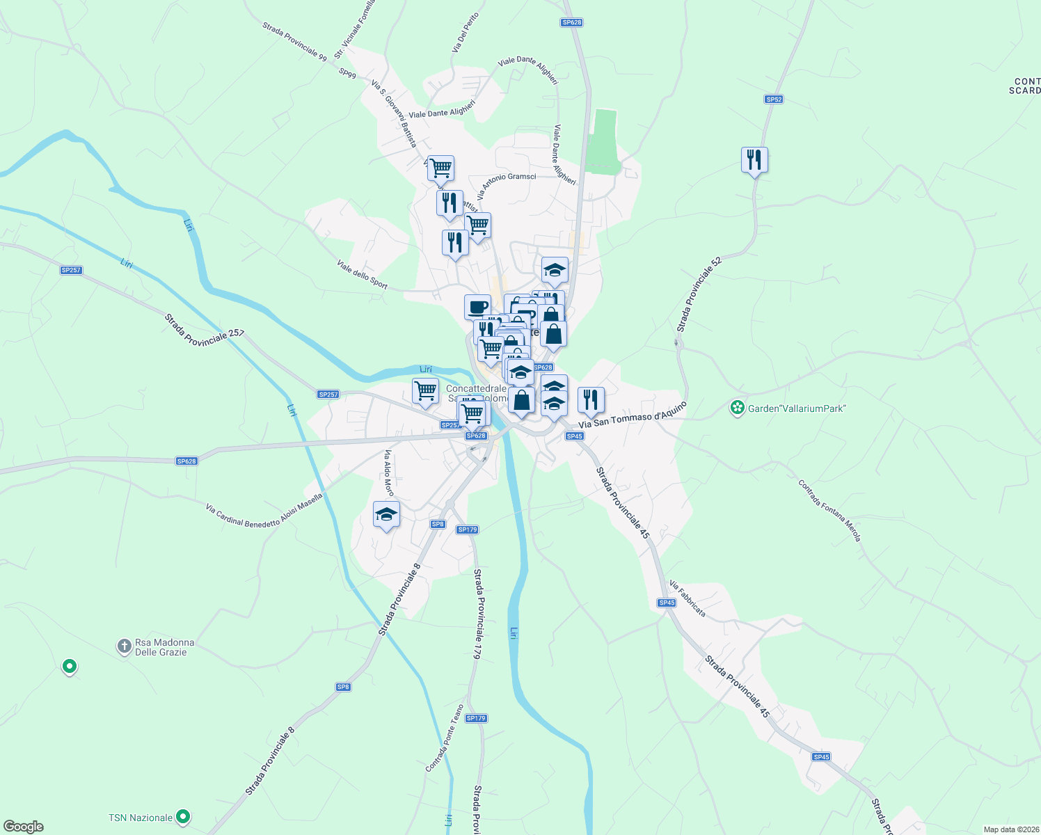 map of restaurants, bars, coffee shops, grocery stores, and more near 12 Via Dei Ferrari in Pontecorvo