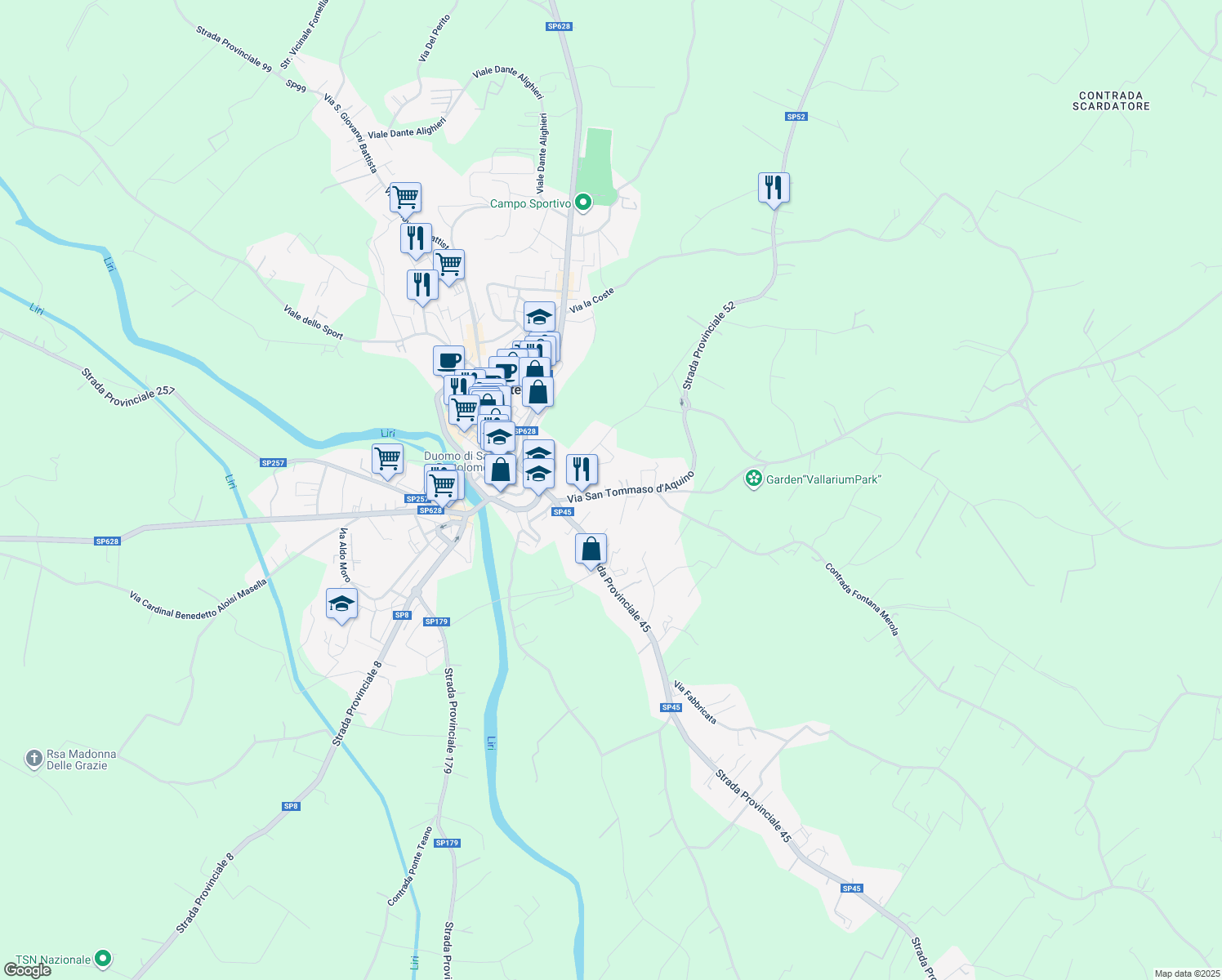 map of restaurants, bars, coffee shops, grocery stores, and more near 3 Via San Tommaso d'Aquino in Pontecorvo