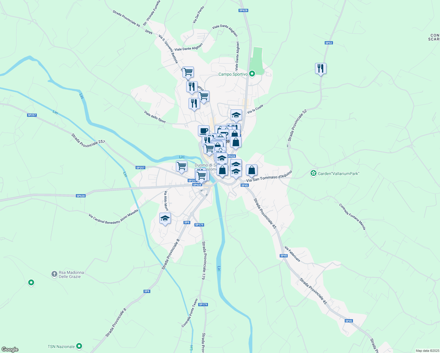 map of restaurants, bars, coffee shops, grocery stores, and more near 12 Via Dei Ferrari in Pontecorvo