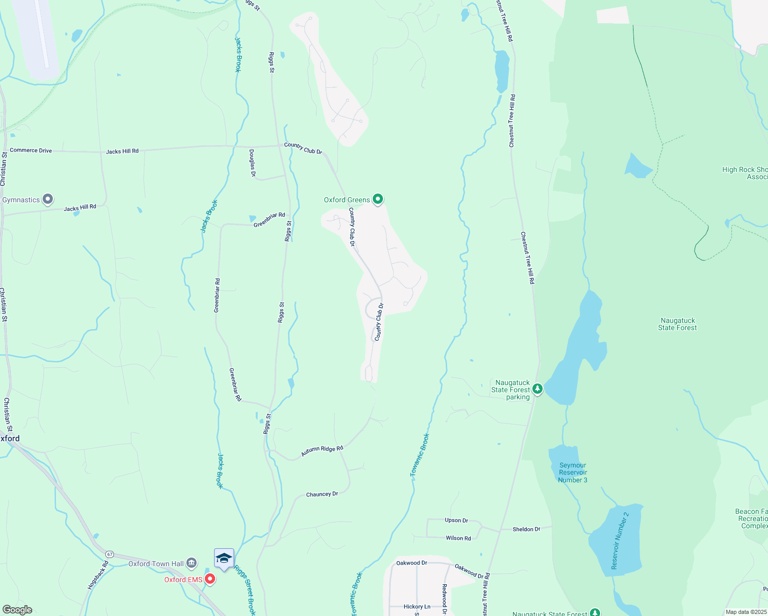 map of restaurants, bars, coffee shops, grocery stores, and more near 151 Country Club Road in Oxford