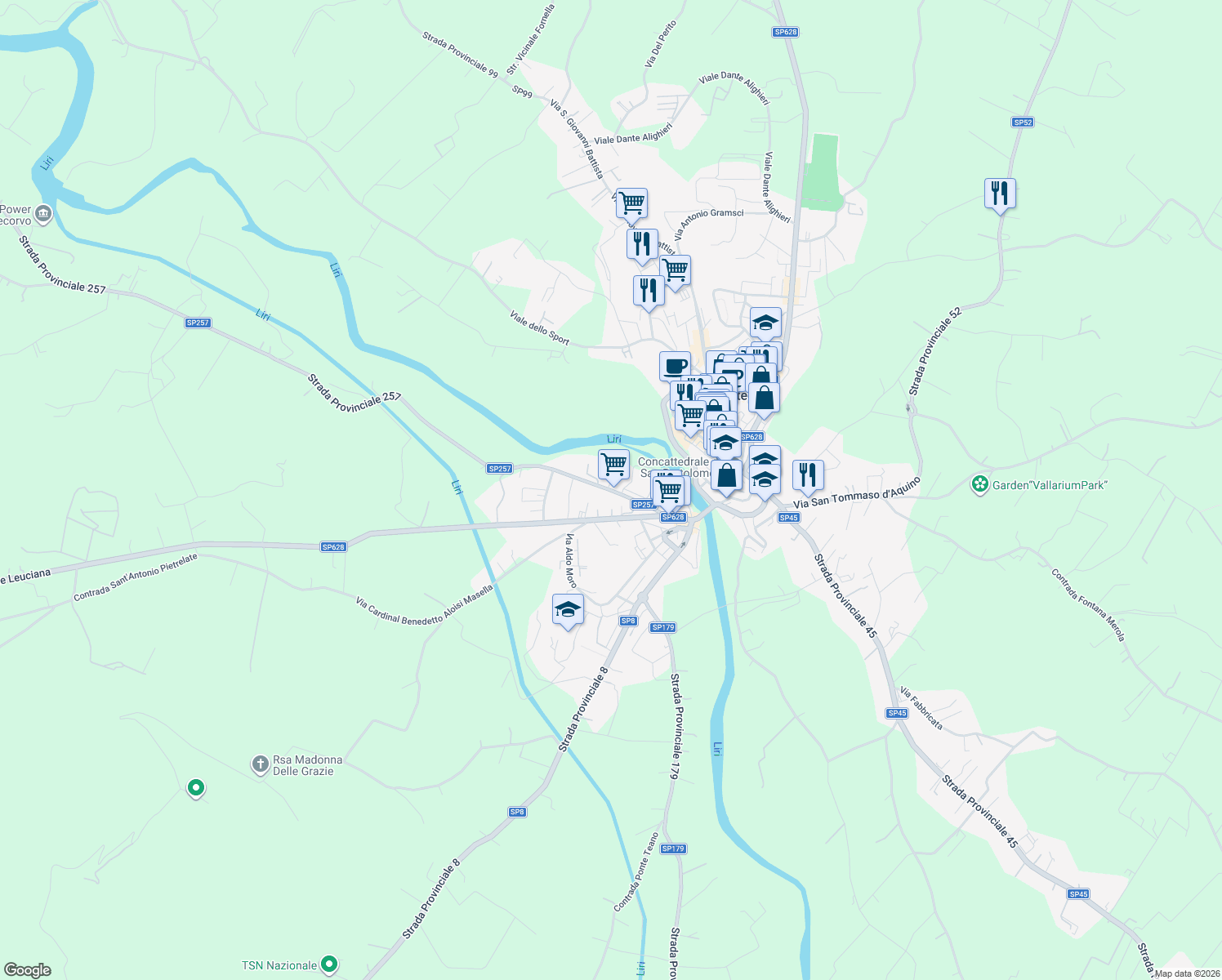 map of restaurants, bars, coffee shops, grocery stores, and more near 681 Via la Libera in Pontecorvo