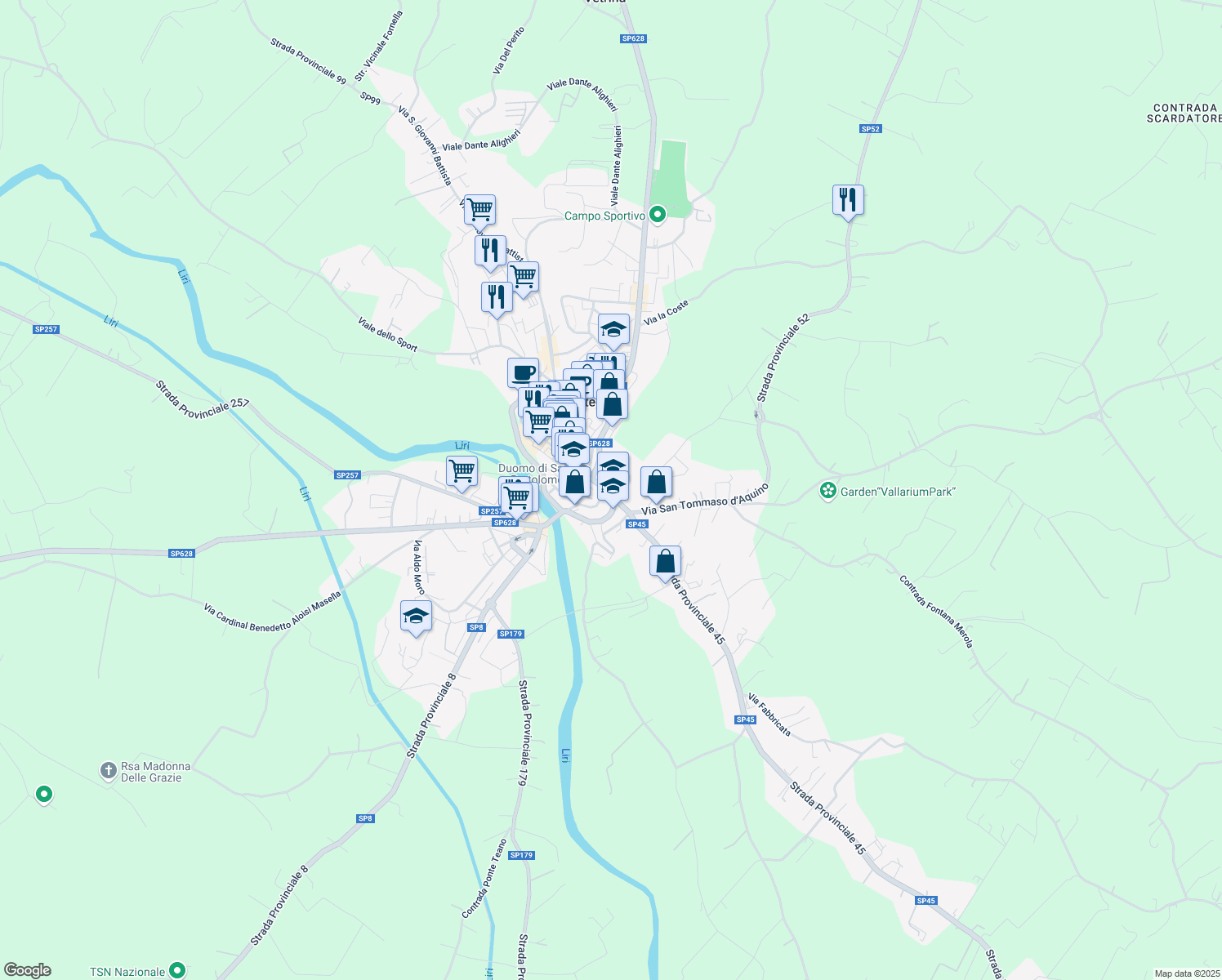 map of restaurants, bars, coffee shops, grocery stores, and more near 13 Via San Rocco in Pontecorvo