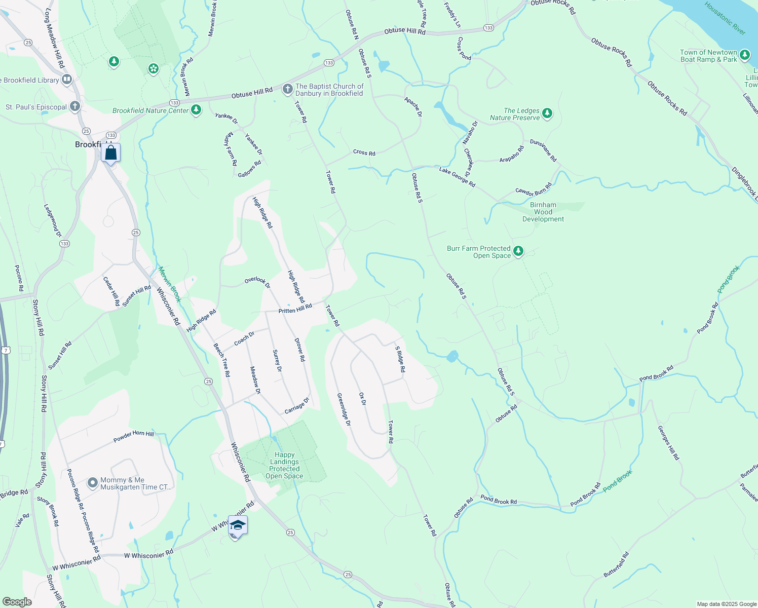 map of restaurants, bars, coffee shops, grocery stores, and more near 11 Bonny Road in Brookfield