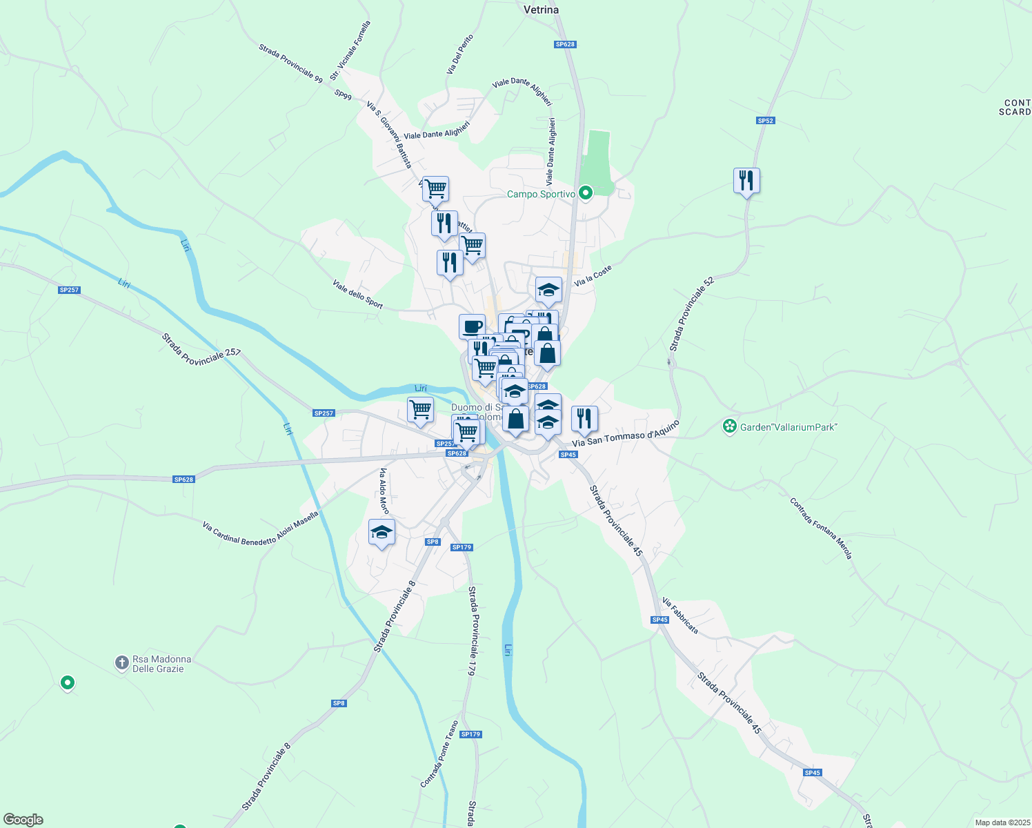 map of restaurants, bars, coffee shops, grocery stores, and more near Via dei Ferrari in Sant'Oliva