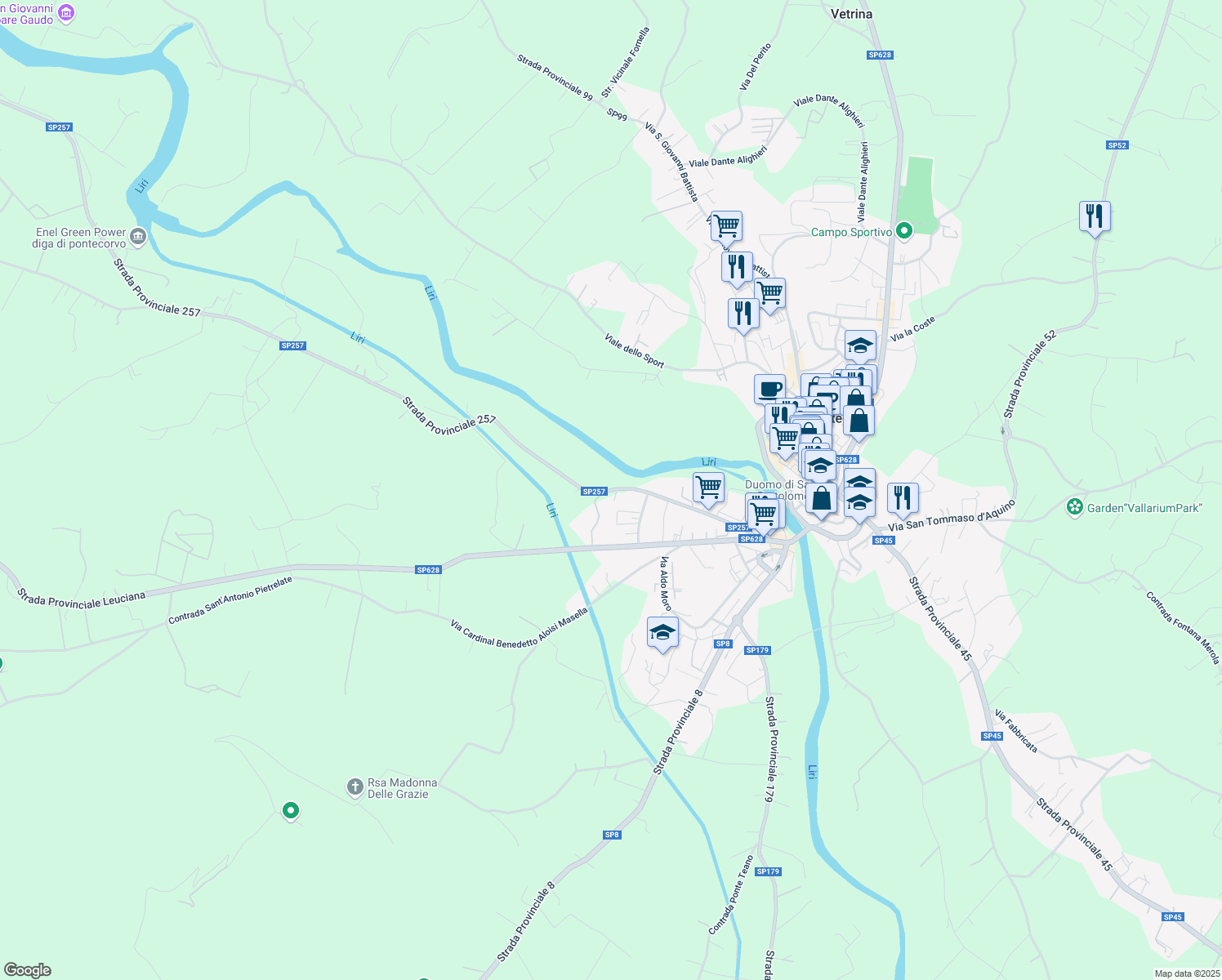 map of restaurants, bars, coffee shops, grocery stores, and more near 19 Via Marco Polo in Pontecorvo