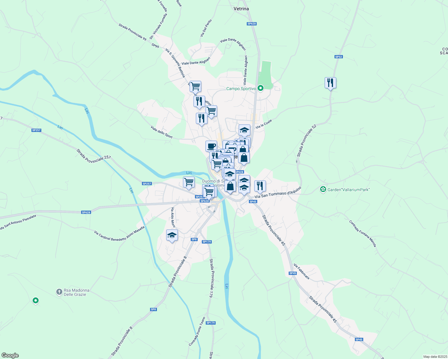 map of restaurants, bars, coffee shops, grocery stores, and more near 2 Via Separelle in Pontecorvo