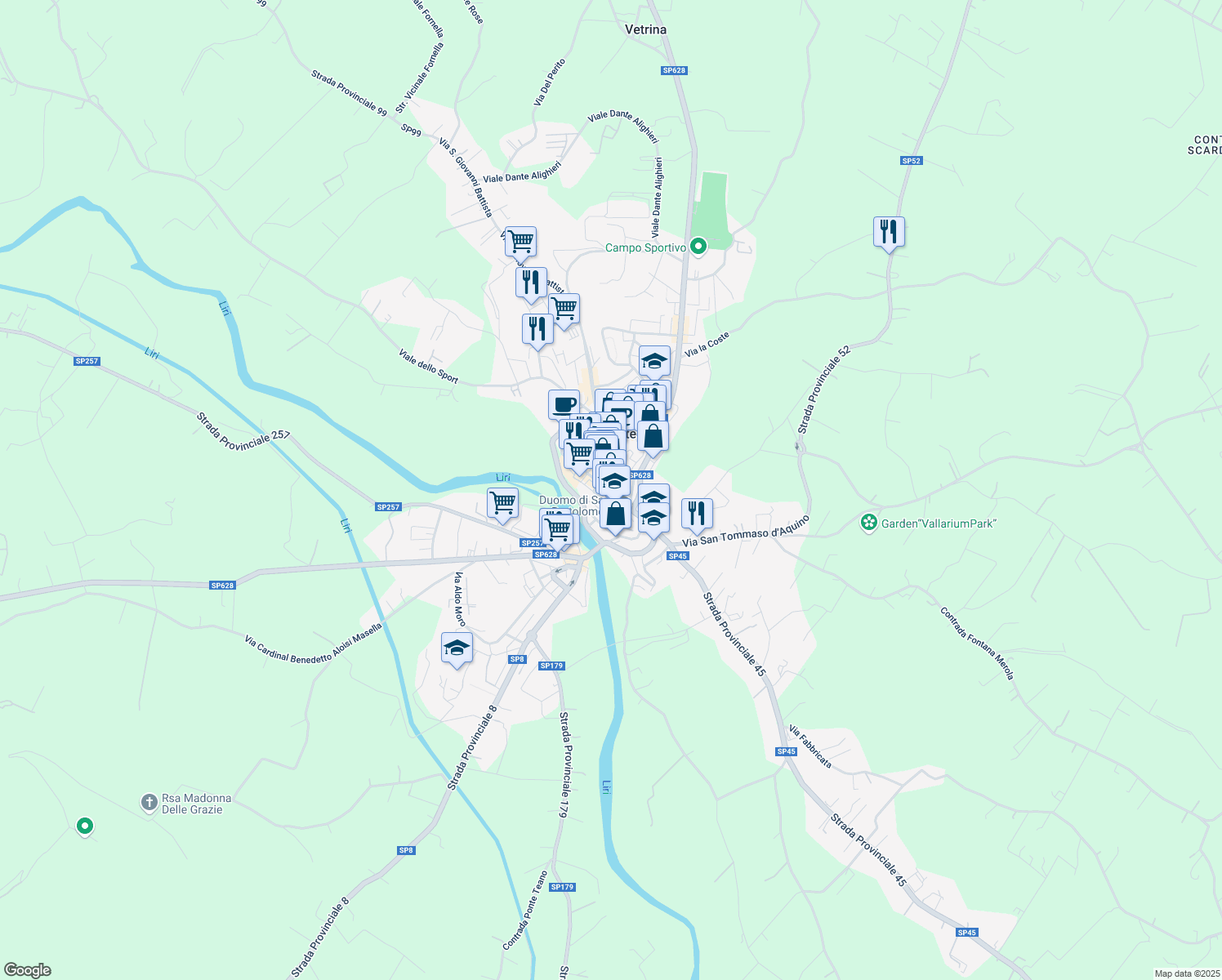 map of restaurants, bars, coffee shops, grocery stores, and more near 2 Via Separelle in Pontecorvo