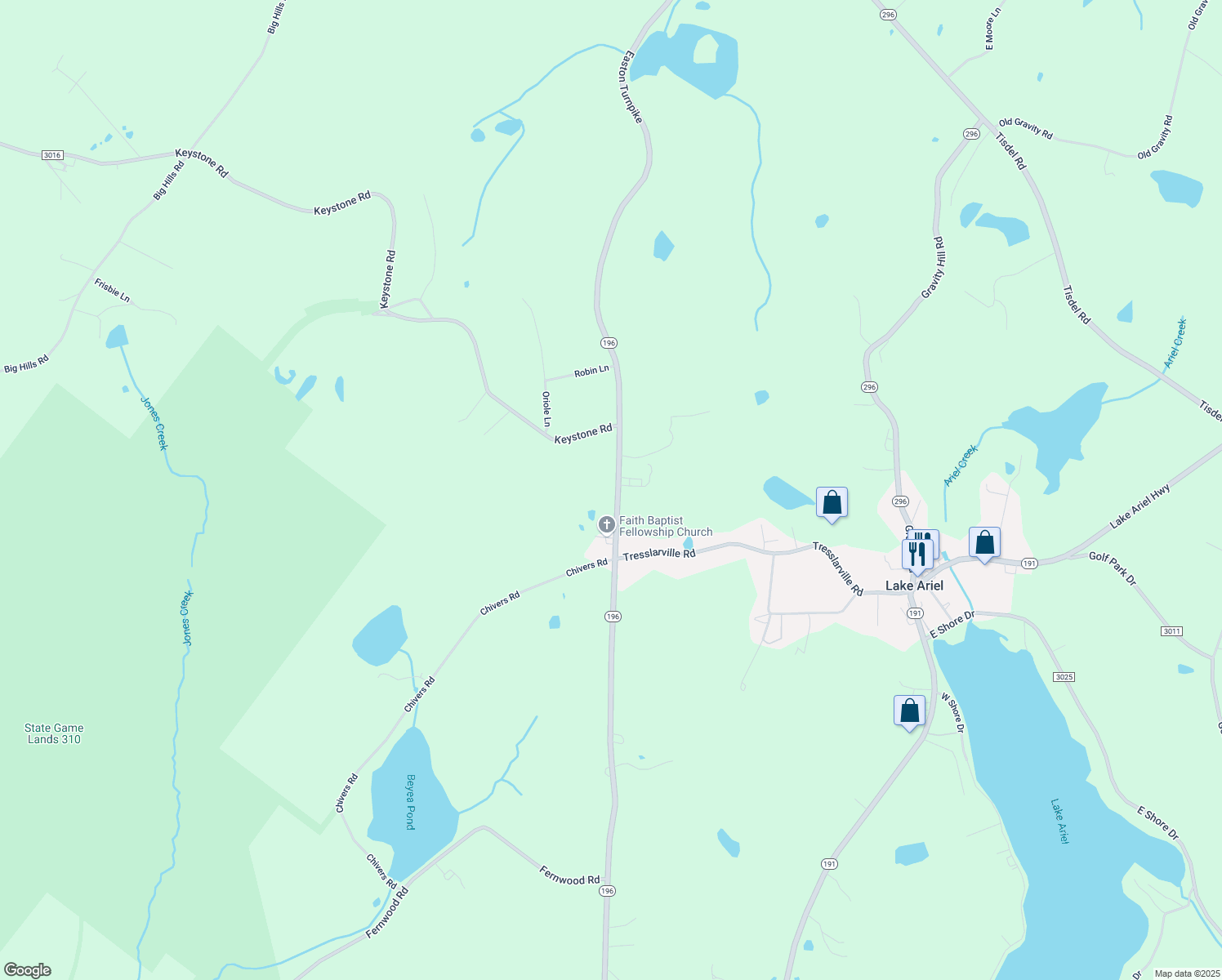map of restaurants, bars, coffee shops, grocery stores, and more near 1425 Easton Turnpike in Lake Ariel