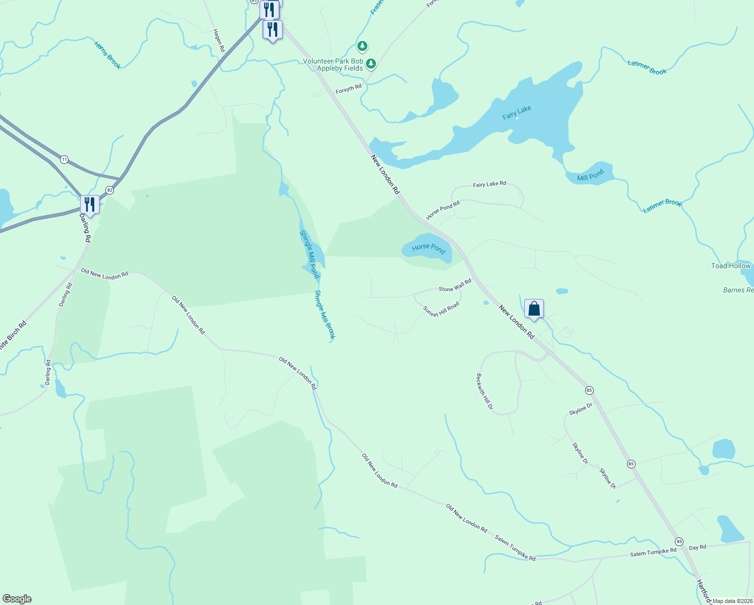 map of restaurants, bars, coffee shops, grocery stores, and more near 90 Stone Wall Road in Salem