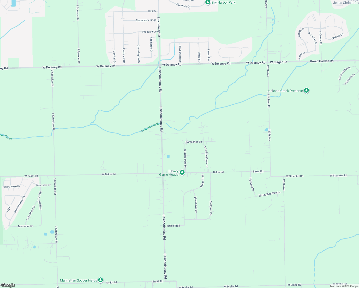 map of restaurants, bars, coffee shops, grocery stores, and more near 23654 South Bridle Path Drive in Manhattan