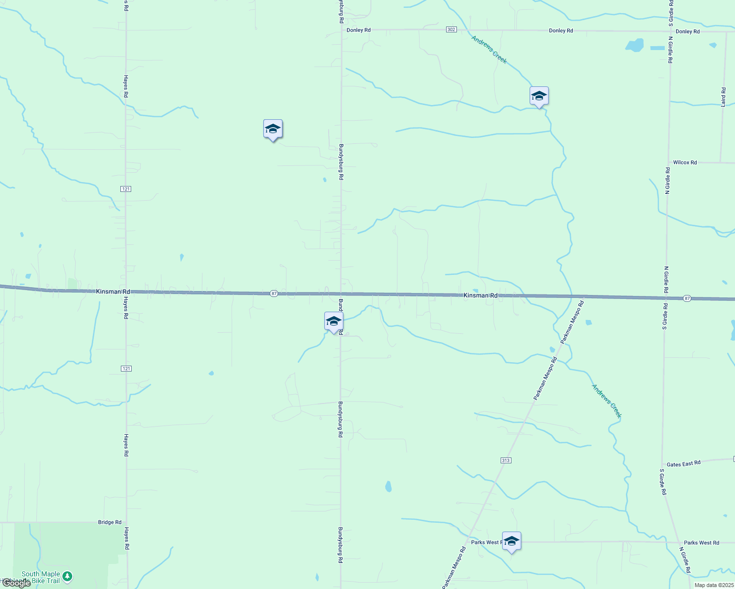 map of restaurants, bars, coffee shops, grocery stores, and more near 5611 Kinsman Road in Middlefield
