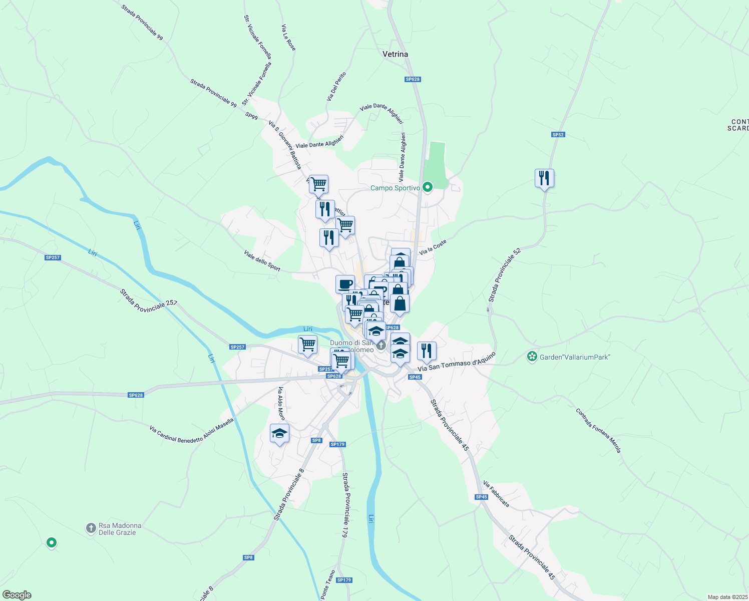 map of restaurants, bars, coffee shops, grocery stores, and more near 21 Via Lungo Liri Salvatore Spiridigliozzi in Pontecorvo