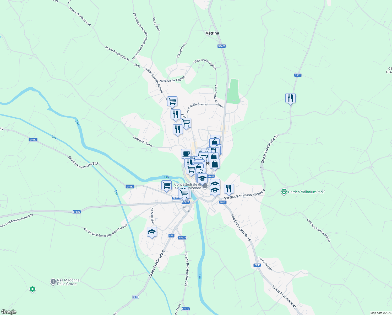 map of restaurants, bars, coffee shops, grocery stores, and more near 21 Lungoliri Salvatore Spiridigliozzi in Pontecorvo