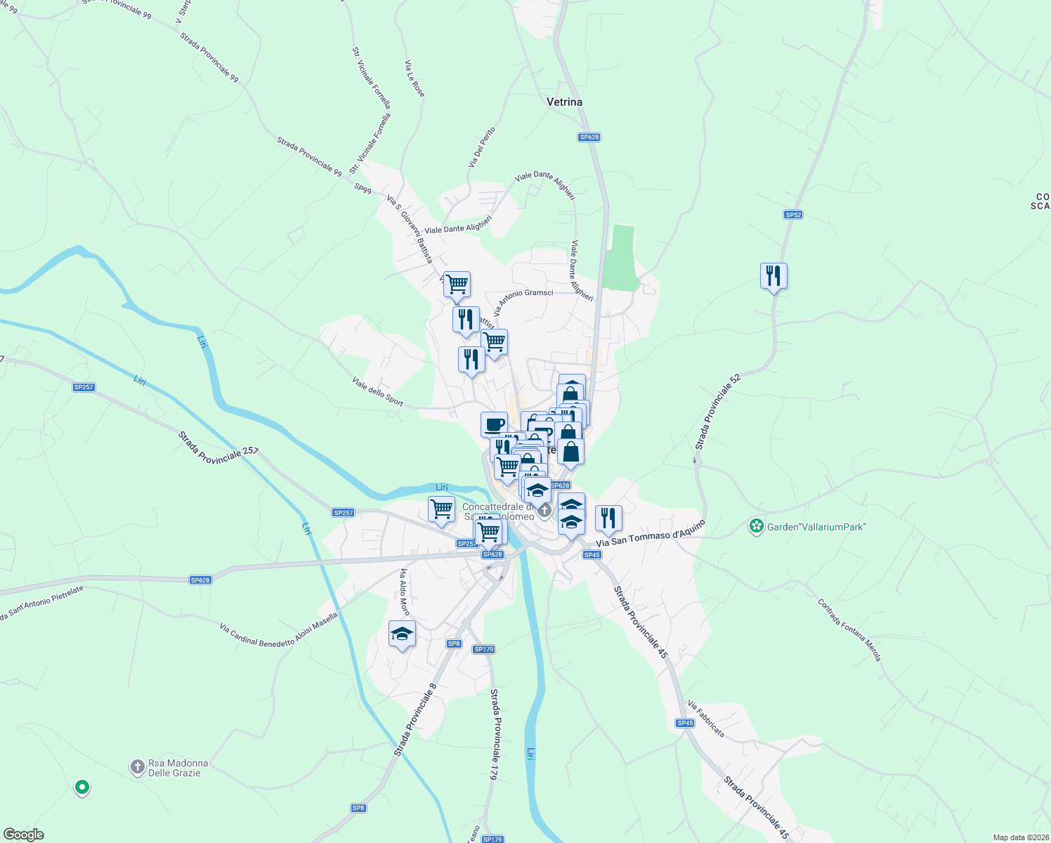 map of restaurants, bars, coffee shops, grocery stores, and more near 21 Lungoliri Salvatore Spiridigliozzi in Pontecorvo