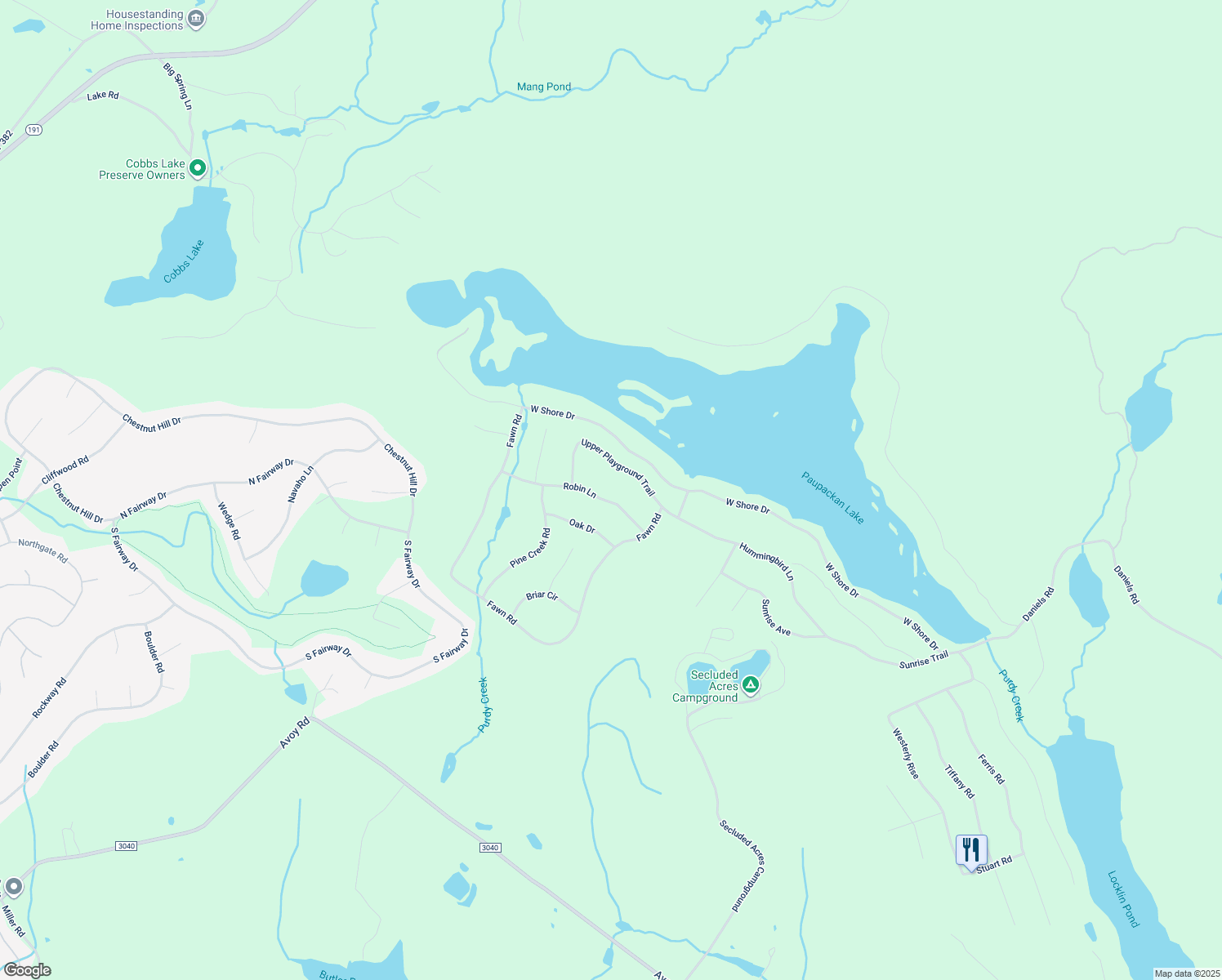 map of restaurants, bars, coffee shops, grocery stores, and more near Robin Lane in Wayne County