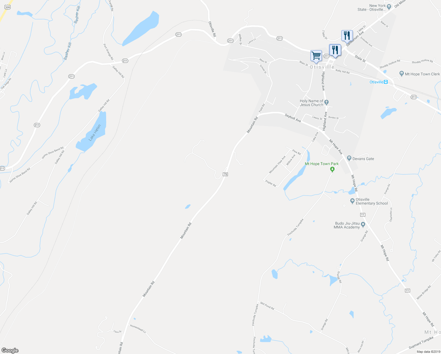 map of restaurants, bars, coffee shops, grocery stores, and more near 20 Winnetaska Road in Otisville