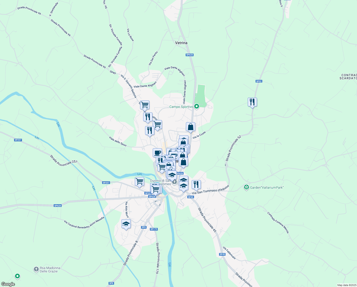 map of restaurants, bars, coffee shops, grocery stores, and more near 1 Via Salvo D'Acquisto in Pontecorvo
